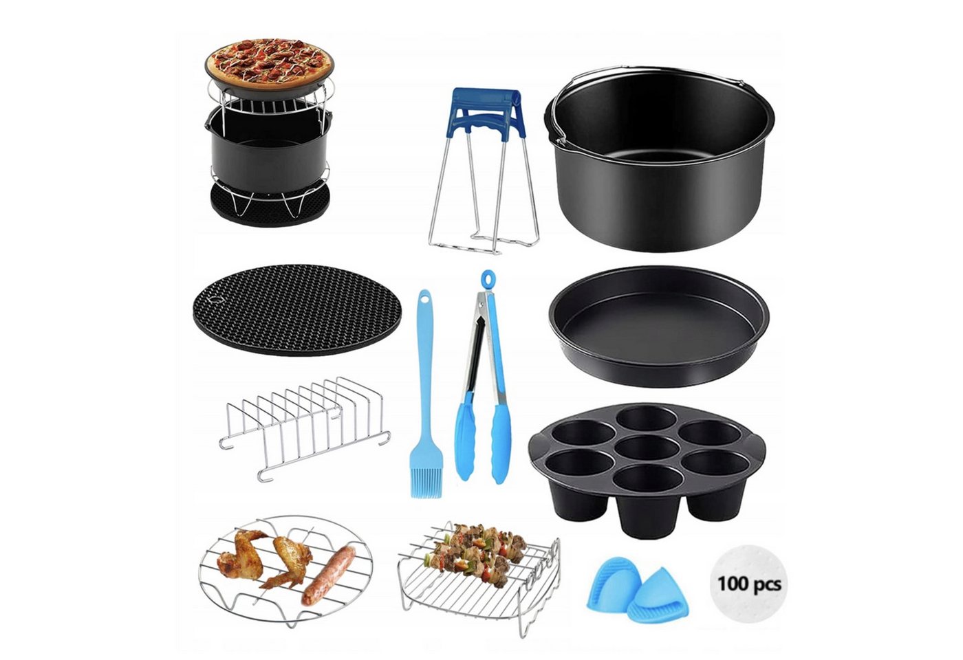 HAUSS SPOLE Küchenregal Küchenmaschinen 12er-set Heißluftfritteuse Zubehör mit Silikonpad, Kuchenfass Metallhalter Spießständer Pizzapan Silikonkuchen-Formen usw 12-tlg., aus Edelstahl Antihaftbeschichtung BPA-frei HAUSS SPOLE Küchenregal Küchenmaschinen 12er-set Heißluftfritteuse Zubehör mit Silikonpad, Kuchenfass Metallhalter Spießständer Pizzapan Silikonkuchen-Formen usw 12-tlg., aus Edelstahl Antihaftbeschichtung BPA-frei von HAUSS SPOLE
