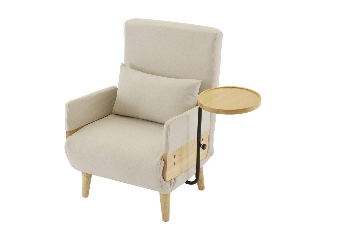 HAUSS SPOLE Loungesessel Fernsehsessel mit liegefunktion,Ohrensessel Umbausessel Wohnzimmer (Polstersitz, Loungesessel, Einzelbett, 1-St., gepolsterter Klappsessel mit Holztablett), mit Halbfixiertes Kissen von HAUSS SPOLE