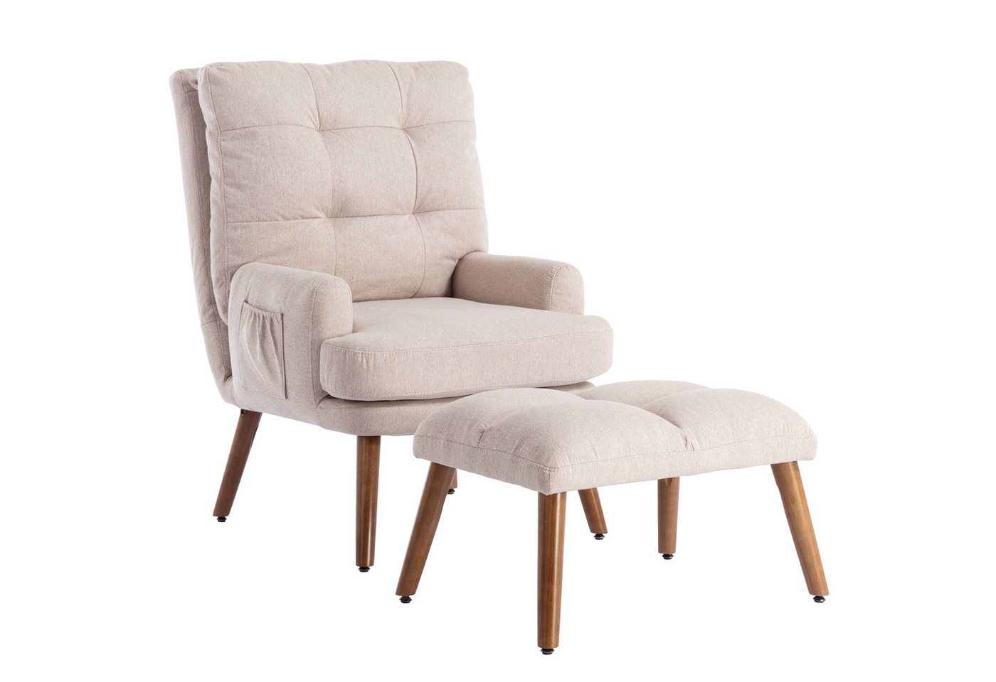 HAUSS SPOLE Loungesessel mit Fußstütze, seitlicher Ablage Rückenlehne verstellbar Beige (Liegesessel 5 Stufen, 2-St., Ohrensessel mit Hocker), mit Relaxfunktion von HAUSS SPOLE