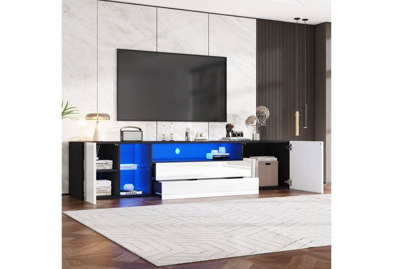 HAUSS SPOLE Lowboard Hochglanz-LED-Lowboard mit 2 Schubladen und 2 Schränken schwarz (Fernsehtisch, Wohnzimmermöbel, 1 St., 2 Schubladen und 2 Türen), Hochglanz-LED-TV-Schrank von HAUSS SPOLE