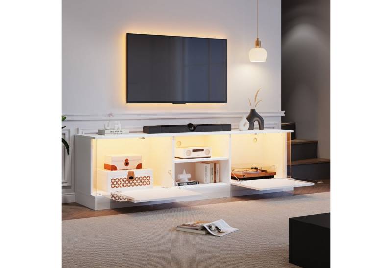 HAUSS SPOLE Lowboard Hochglanz-TV-Schrank, für bis 70 Zoll, mit LED-Beleuchtung Weiß (Fernsehtisch, Wohnzimmermöbel, Fernsehschrank, 1 St), für Fernseher bis 70 Zoll von HAUSS SPOLE
