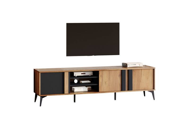 HAUSS SPOLE Lowboard Lowboard für Fernseher bis 80 Zoll mit Tür und offenem Fach Braun (Fernsehtisch,TV-Board,TV-Ständer, TV-Kommode, 1 St., 3 Türen und 3 offene Fächer), für Fernseher bis 80 Zoll von HAUSS SPOLE