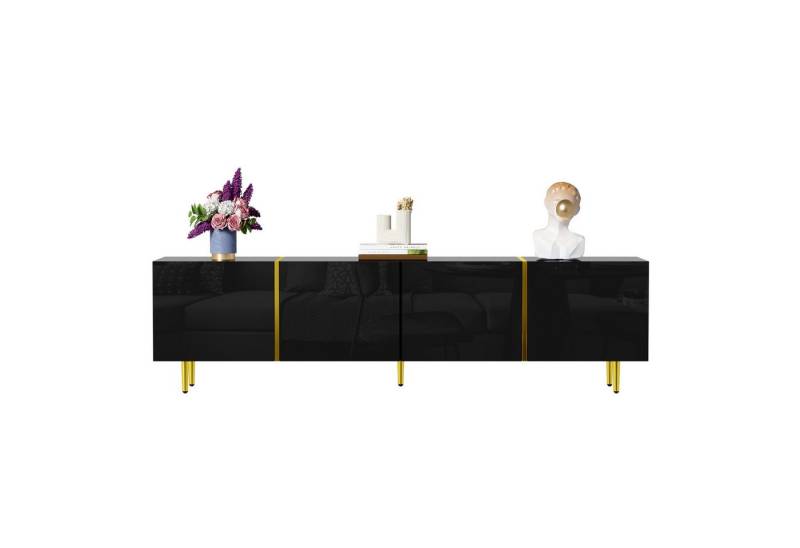 HAUSS SPOLE Lowboard Schwarzes Hochglanz mit 4 Türen, modern und schlicht Schwarz-Gold (Fernsehtisch,TV-Ständer in Schwarz-Gold-Farbkombination, 1 St., mit 4 Türen), mit Hochglanz-Oberfläche, Soft-Close-Scharniere von HAUSS SPOLE