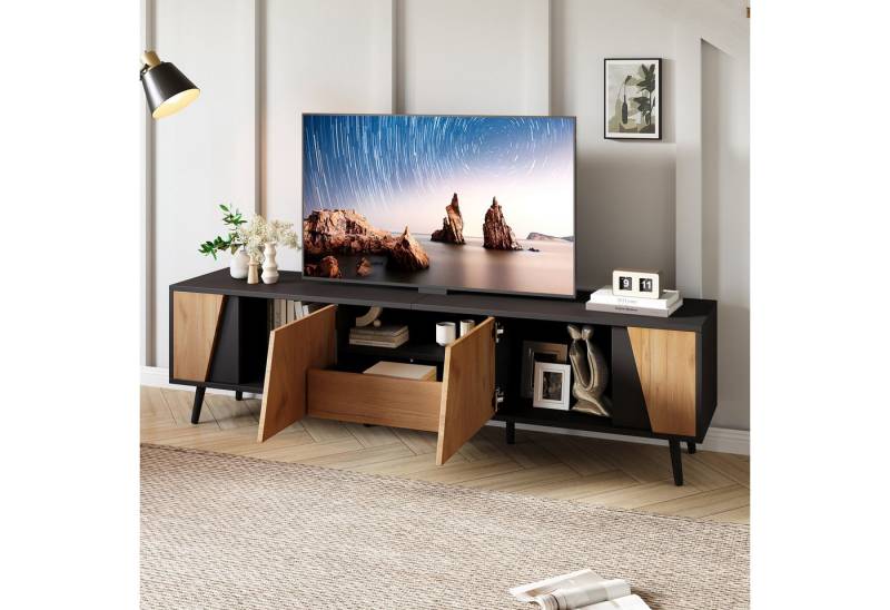 HAUSS SPOLE Lowboard TV-Schrank mit Schubladen, 2 Schränken für 75-Zoll-Wohnzimmerschränke (Fernsehtisch, Wohnzimmermöbel, 1 St., mit Schubladen und 2 Schränken), mit 6 Stützbeinen aus Massivholz von HAUSS SPOLE