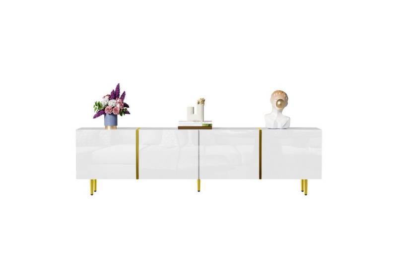 HAUSS SPOLE Lowboard Weißes Hochglanz mit 4 Türen, modern und schlicht Weiß -Gold (Fernsehtisch,TV-Ständer in Schwarz-Gold-Farbkombination, 1 St., mit 4 Türen), mit Hochglanz-Oberfläche, Soft-Close-Scharniere von HAUSS SPOLE