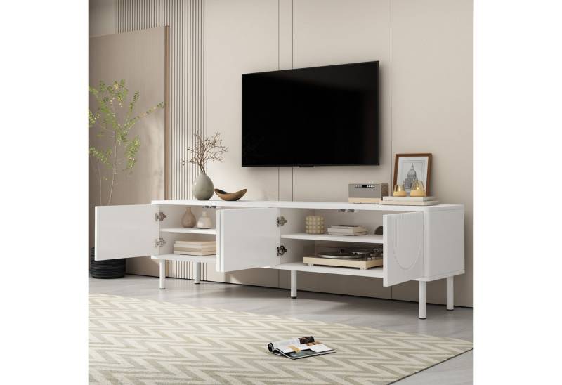 HAUSS SPOLE Lowboard mit Stauraum, matte Oberfläche für Wohnzimmer, Schlafzimmer oder Flur (Wohnzimmermöbel, Fernsehschrank, 1 St., 4 kunstvolle 3D-Relieftüren), matte Oberfläche, Kabelmanagement von HAUSS SPOLE