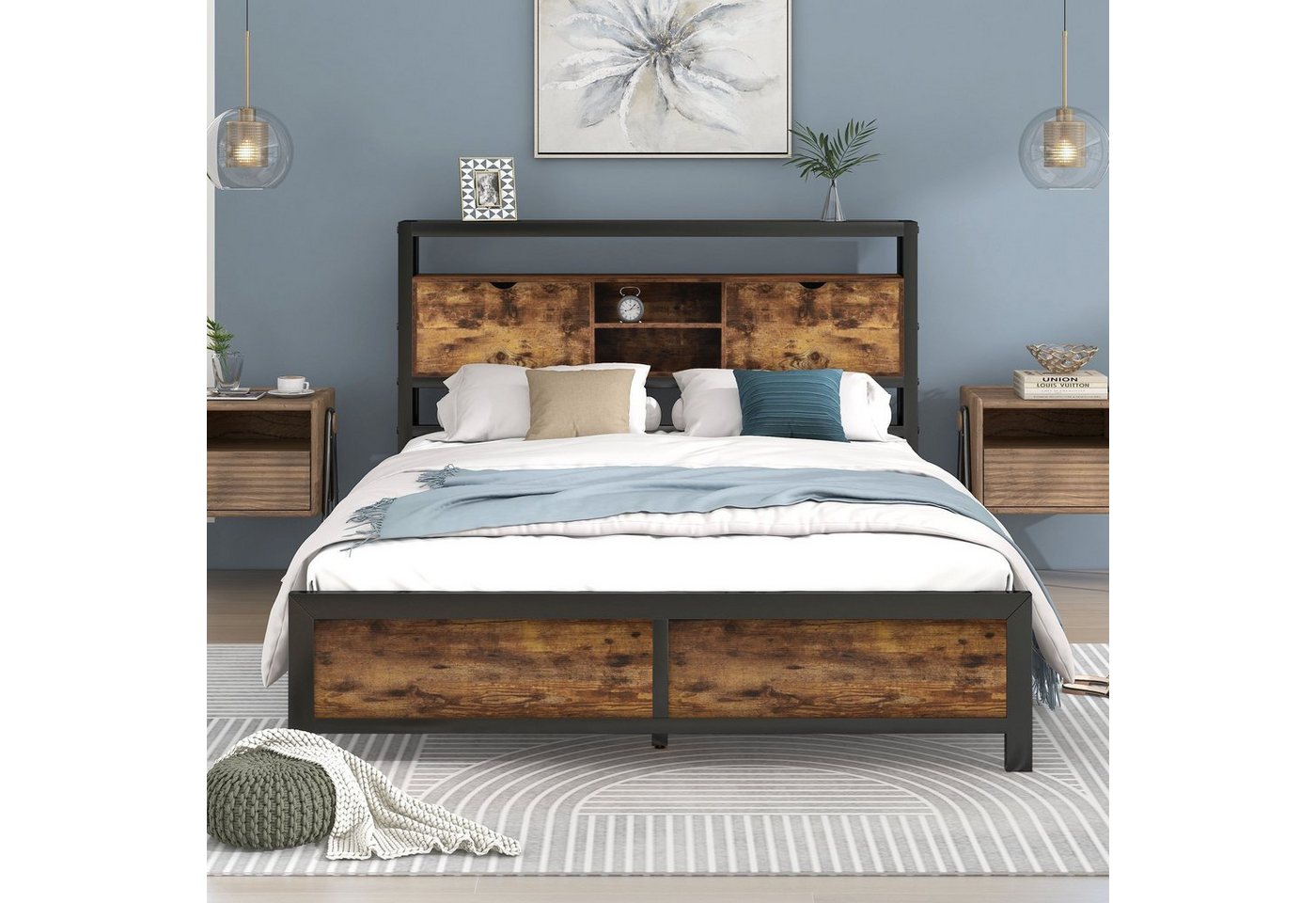 HAUSS SPOLE Metallbett 140x200cm mit Stauraum-Kopfteil und Metall Lattenrost für Erwachsene von HAUSS SPOLE