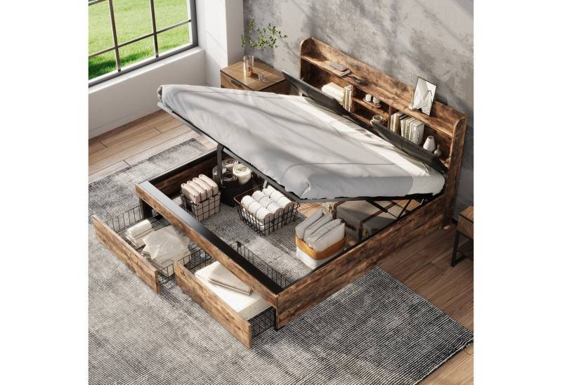 HAUSS SPOLE Metallbett 160 x 200 cm, Hydraulikbett, mit Stauraum-Kopfteil mit Matratze von HAUSS SPOLE