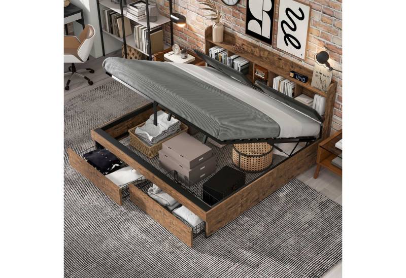 HAUSS SPOLE Metallbett 180 x 200 cm, Hydraulikbett, mit Stauraum-Kopfteil mit Matratze von HAUSS SPOLE