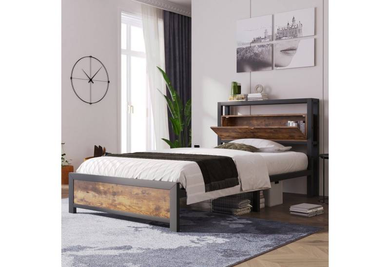HAUSS SPOLE Metallbett 90x200cm mit Stauraum-Kopfteil und Metall Lattenrost für Erwachsene von HAUSS SPOLE