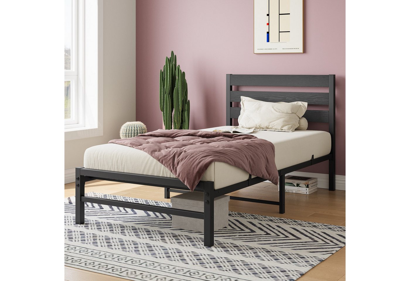 HAUSS SPOLE Metallbett mit MDF-Kopfteil, Lattenrost, modernes Design, 90 x 200 cm, schwarz von HAUSS SPOLE