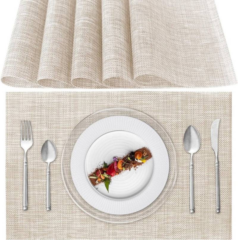 HAUSS SPOLE Platzset 6-Platzset PVC Platzdecken, Platzmatte, Tischmatten, Schmutzabweisend, (Hitzebeständig und Schmutzabweisend, 6-St., Tischmatte Esstisch Untersetzer Rutschfest Abwaschbar), für Hause Küche Speisetisch Restaurant Zuhause und Hotel von HAUSS SPOLE