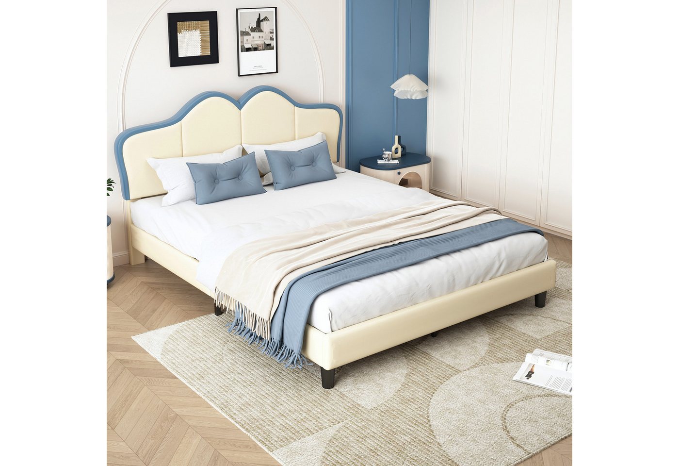 HAUSS SPOLE Polsterbett 140 x 200cm mit weichen Schutzkanten, Stabile Bettfüße PU, Weiß+Blau HAUSS SPOLE Polsterbett 140 x 200cm mit weichen Schutzkanten, Stabile Bettfüße PU, Weiß+Blau von HAUSS SPOLE
