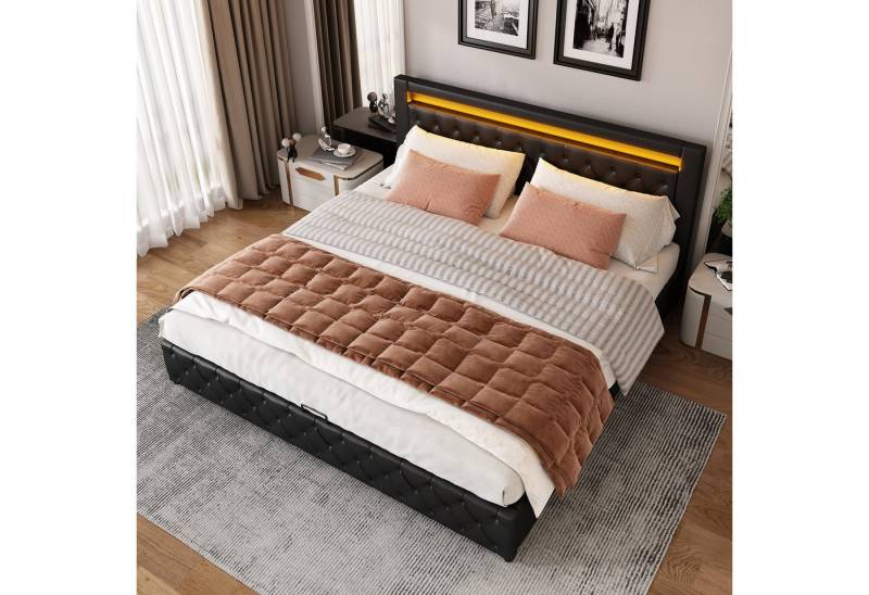 HAUSS SPOLE Polsterbett 140x200 mit Lattenrost und Stauraum, mit LED-Beleuchtung, schwarz, PU (140 x 200 cm ohne Matratze), Funktionsbett mit Lattenrost und Stauraum,Mit LED-Beleuchtung von HAUSS SPOLE