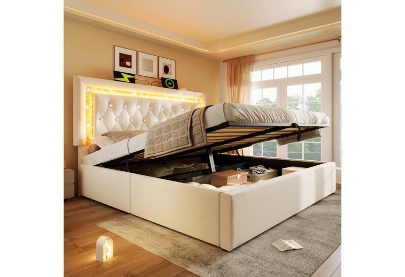 HAUSS SPOLE Polsterbett 140x200 mit bettkasten Jugendbett Bettgestell mit USB & Type-C und LED HAUSS SPOLE Polsterbett 140x200 mit bettkasten Jugendbett Bettgestell mit USB & Type-C und LED von HAUSS SPOLE