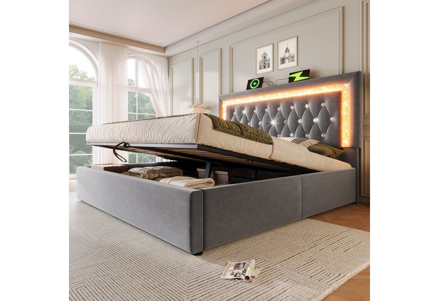 HAUSS SPOLE Polsterbett 140x200 mit bettkasten Jugendbett Bettgestell mit USB & Type-C und LED HAUSS SPOLE Polsterbett 140x200 mit bettkasten Jugendbett Bettgestell mit USB & Type-C und LED von HAUSS SPOLE