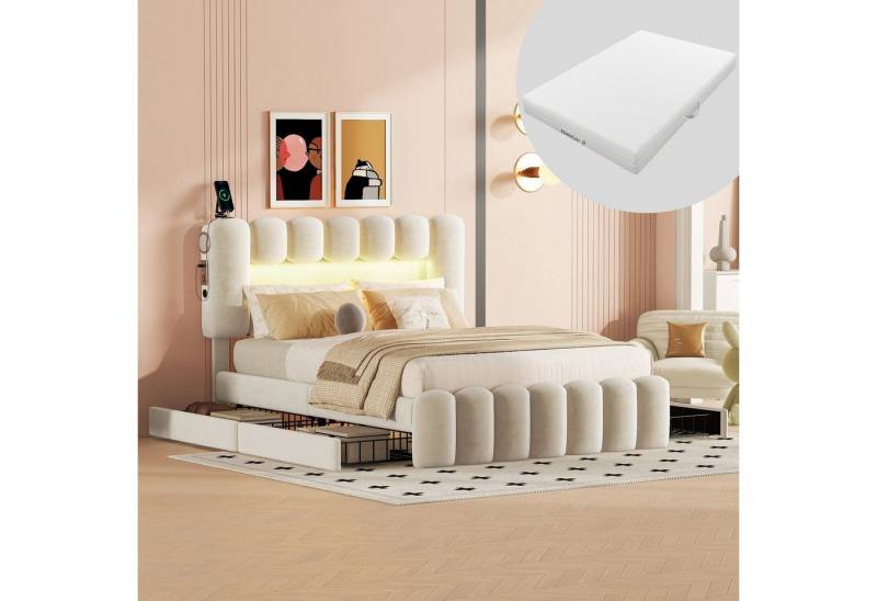 HAUSS SPOLE Polsterbett 140x200cm mit 4 Schubladen, LED-Lichtleiste, USB, Beige mit Matratz, modernes Design HAUSS SPOLE Polsterbett 140x200cm mit 4 Schubladen, LED-Lichtleiste, USB, Beige mit Matratz, modernes Design von HAUSS SPOLE