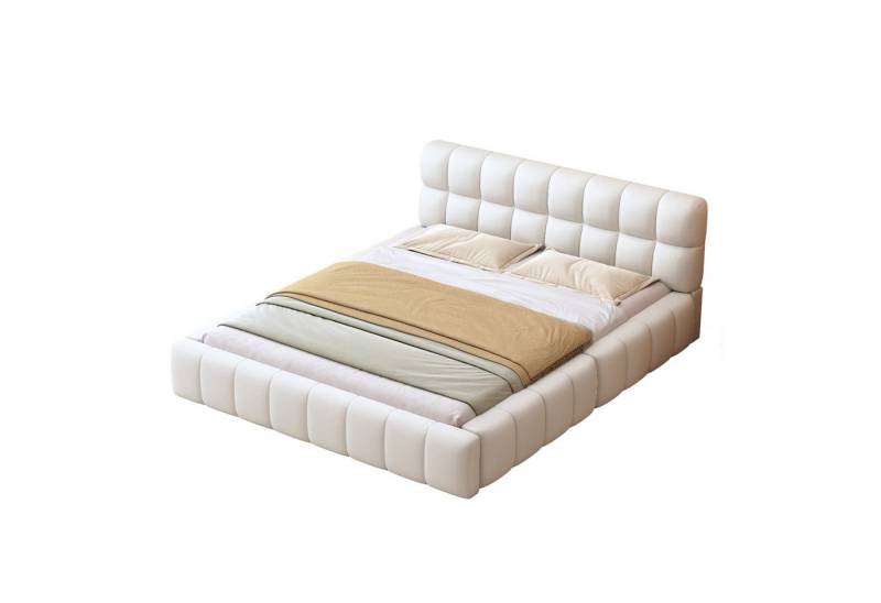 HAUSS SPOLE Polsterbett 140x200cm mit Rückenlehne, Lattenrost Leinen Beige ohne Matratze (eingebettetem Matratzendesign und stabiler Konstruktion, Leinenstoff, perfekt für Jugend- und Schlafzimmer, 140 x 200 cm), ohne Matratze von HAUSS SPOLE