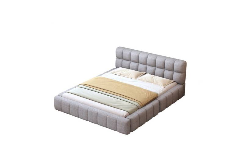 HAUSS SPOLE Polsterbett 140x200cm mit Rückenlehne, Lattenrost Leinen Grau mit Matratze von HAUSS SPOLE