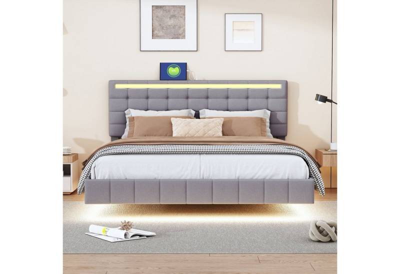 HAUSS SPOLE Polsterbett 160 x 200 cm mit LED-Leuchten und Kopfteildesign in Leinen Grau HAUSS SPOLE Polsterbett 160 x 200 cm mit LED-Leuchten und Kopfteildesign in Leinen Grau von HAUSS SPOLE