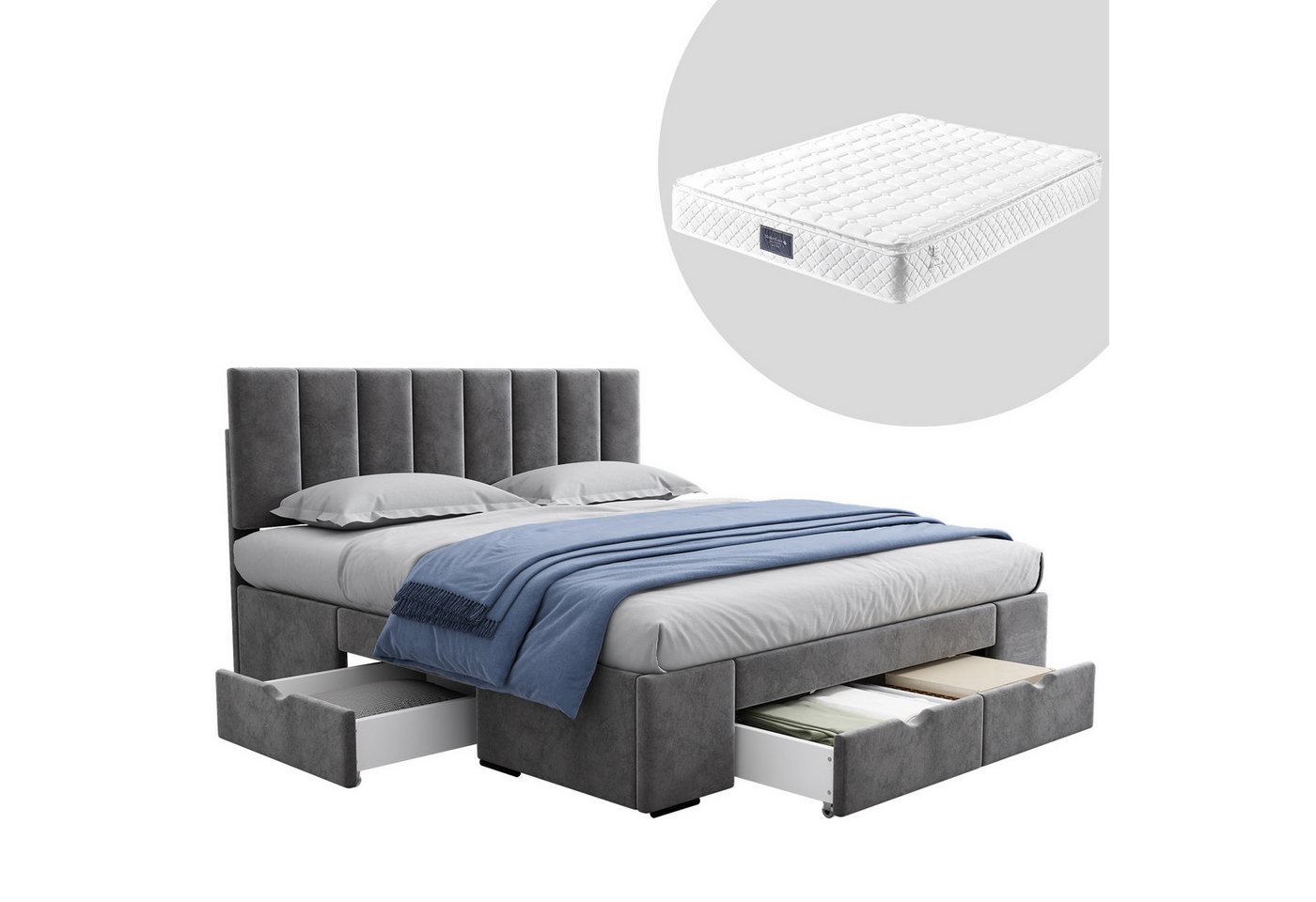HAUSS SPOLE Polsterbett 160 x 200 höhenverstellbares Kopfteil, 4 Schubladen, Samt grau HAUSS SPOLE Polsterbett 160 x 200 höhenverstellbares Kopfteil, 4 Schubladen, Samt grau von HAUSS SPOLE