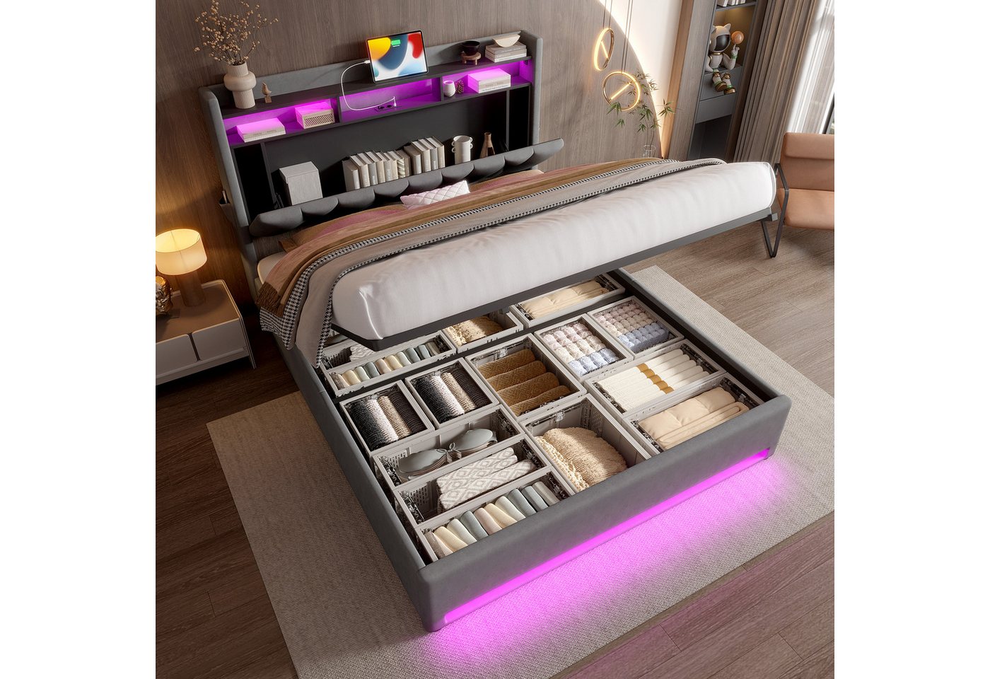 HAUSS SPOLE Polsterbett 160×200 LED-Doppelbett mit stauraum,Jugendbett mit USB Type-C HAUSS SPOLE Polsterbett 160×200 LED-Doppelbett mit stauraum,Jugendbett mit USB Type-C von HAUSS SPOLE