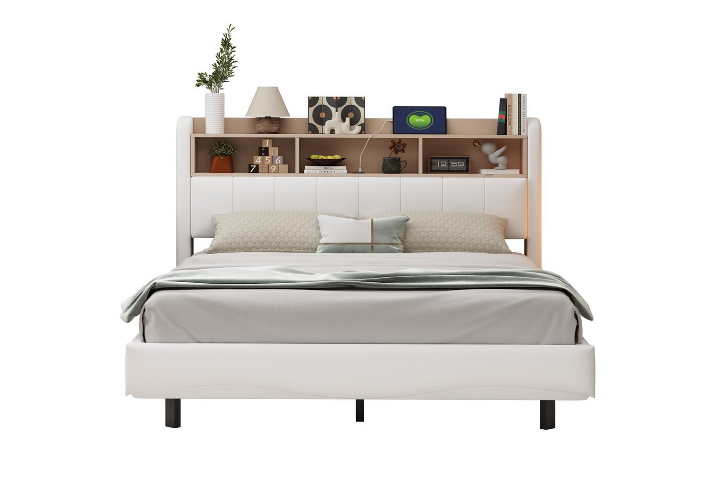 HAUSS SPOLE Polsterbett 160x200cm aus Leinenstoff, mit LED-Licht, Abgehängtes Design Beige (Modernes Polsterbett,mit schwebendem Design, LED-Licht, USB- und Typ-C-Anschlüssen – Perfekt für Schlafzimmer und Jugendzimmer., 160 x 200 cm), ohne Matratze HAUSS SPOLE Polsterbett 160x200cm aus Leinenstoff, mit LED-Licht, Abgehängtes Design Beige (Modernes Polsterbett,mit schwebendem Design, LED-Licht, USB- und Typ-C-Anschlüssen – Perfekt für Schlafzimmer und Jugendzimmer., 160 x 200 cm), ohne Matratze von HAUSS SPOLE