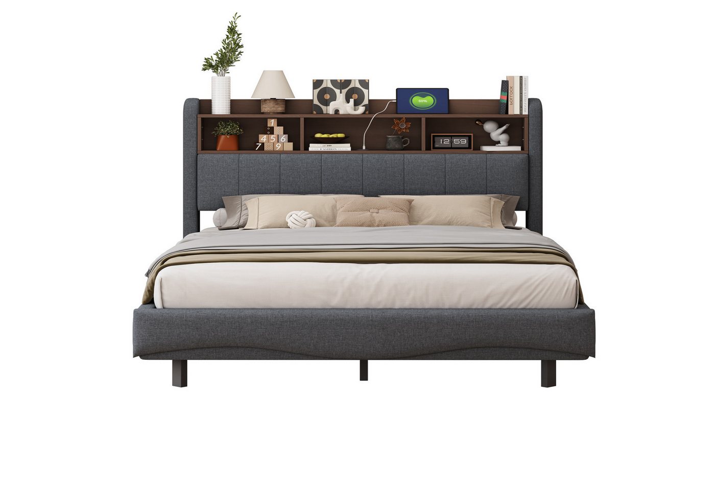 HAUSS SPOLE Polsterbett 160x200cm aus Leinenstoff, mit LED-Licht, Abgehängtes Design Grau (Modernes Polsterbett,mit schwebendem Design, LED-Licht, USB- und Typ-C-Anschlüssen – Perfekt für Schlafzimmer und Jugendzimmer., 160 x 200 cm), ohne Matratze HAUSS SPOLE Polsterbett 160x200cm aus Leinenstoff, mit LED-Licht, Abgehängtes Design Grau (Modernes Polsterbett,mit schwebendem Design, LED-Licht, USB- und Typ-C-Anschlüssen – Perfekt für Schlafzimmer und Jugendzimmer., 160 x 200 cm), ohne Matratze von HAUSS SPOLE