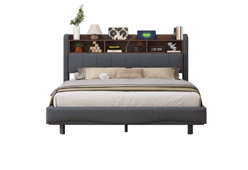 HAUSS SPOLE Polsterbett 160x200cm aus Leinenstoff, mit LED-Licht, Abgehängtes Design Grau (Modernes Polsterbett,mit schwebendem Design, LED-Licht, USB- und Typ-C-Anschlüssen – Perfekt für Schlafzimmer und Jugendzimmer., 160 x 200 cm), ohne Matratze HAUSS SPOLE Polsterbett 160x200cm aus Leinenstoff, mit LED-Licht, Abgehängtes Design Grau (Modernes Polsterbett,mit schwebendem Design, LED-Licht, USB- und Typ-C-Anschlüssen – Perfekt für Schlafzimmer und Jugendzimmer., 160 x 200 cm), ohne Matratze von HAUSS SPOLE
