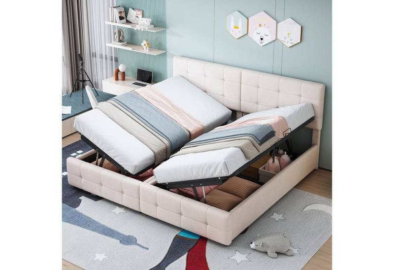 HAUSS SPOLE Polsterbett 180x200 cm mit hydraulisches Stauraum, hautfreundliches Samt, Beige (Hydraulisches Stauraumbett, Hochkastenbett, Multifunktionales Doppelbett, Hautfreundlicher Samtstoff 180x 200 cm), ohne Matratze von HAUSS SPOLE