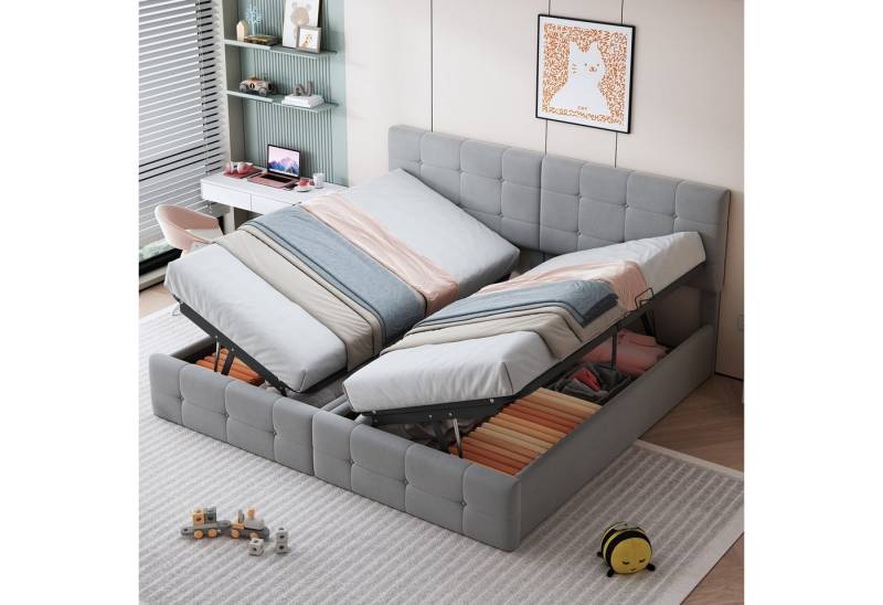 HAUSS SPOLE Polsterbett 180x200 cm mit hydraulisches Stauraum, hautfreundliches Samt, Grau (Hydraulisches Stauraumbett, Hochkastenbett, Multifunktionales Doppelbett, Hautfreundlicher Samtstoff 180x 200 cm), ohne Matratze von HAUSS SPOLE