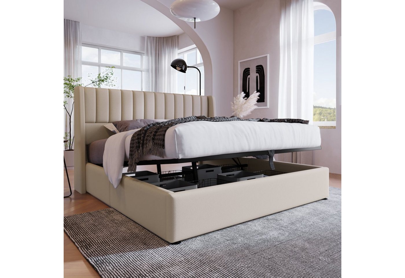 HAUSS SPOLE Polsterbett 180x200cm Hydraulisch Doppelbett, Lattenrost aus Holz, Leinen, Beige HAUSS SPOLE Polsterbett 180x200cm Hydraulisch Doppelbett, Lattenrost aus Holz, Leinen, Beige von HAUSS SPOLE