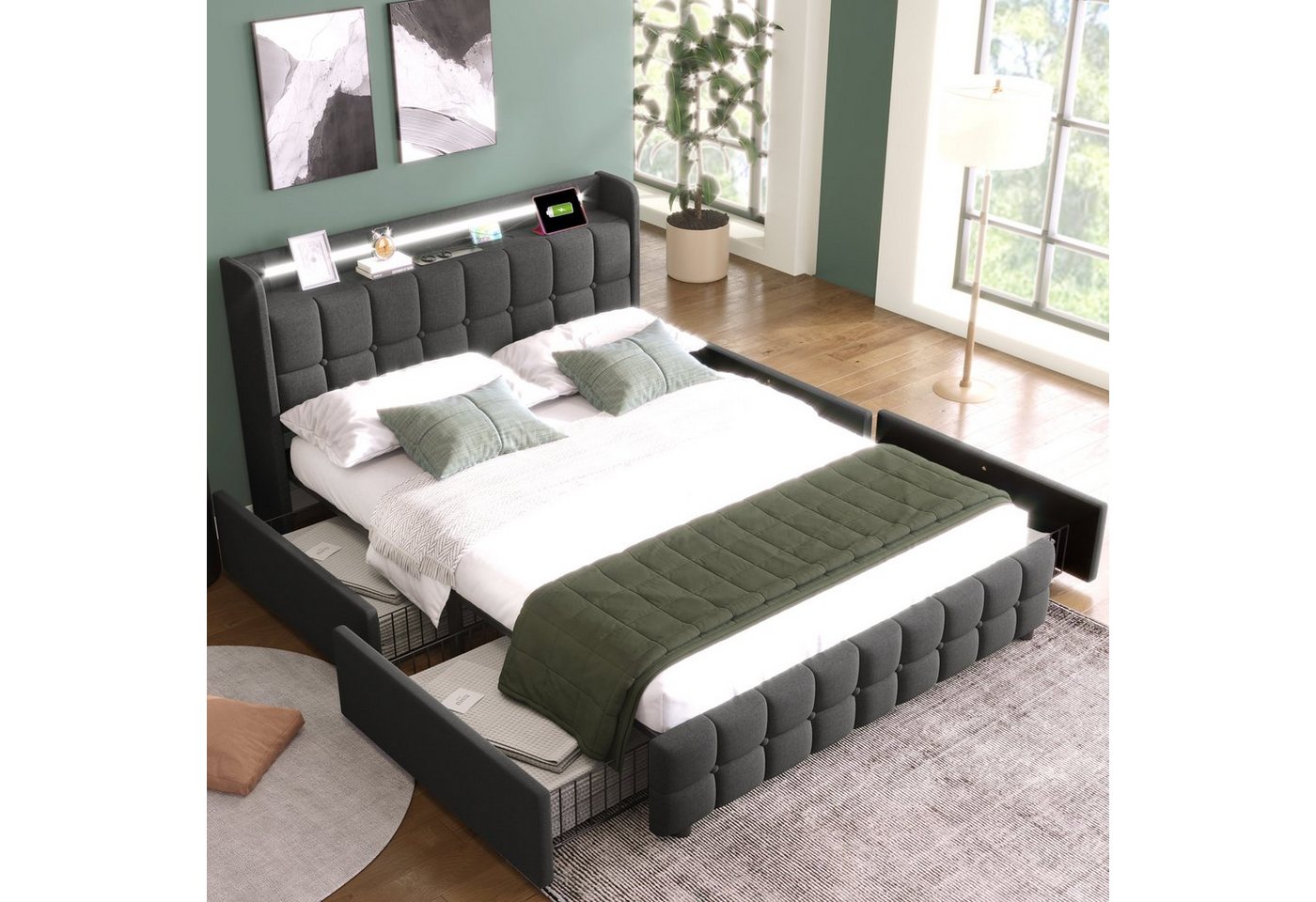 HAUSS SPOLE Polsterbett 180x200cm mit Ladefunktion, LED-Beleuchtung und 4 Schubladen Grau HAUSS SPOLE Polsterbett 180x200cm mit Ladefunktion, LED-Beleuchtung und 4 Schubladen Grau von HAUSS SPOLE