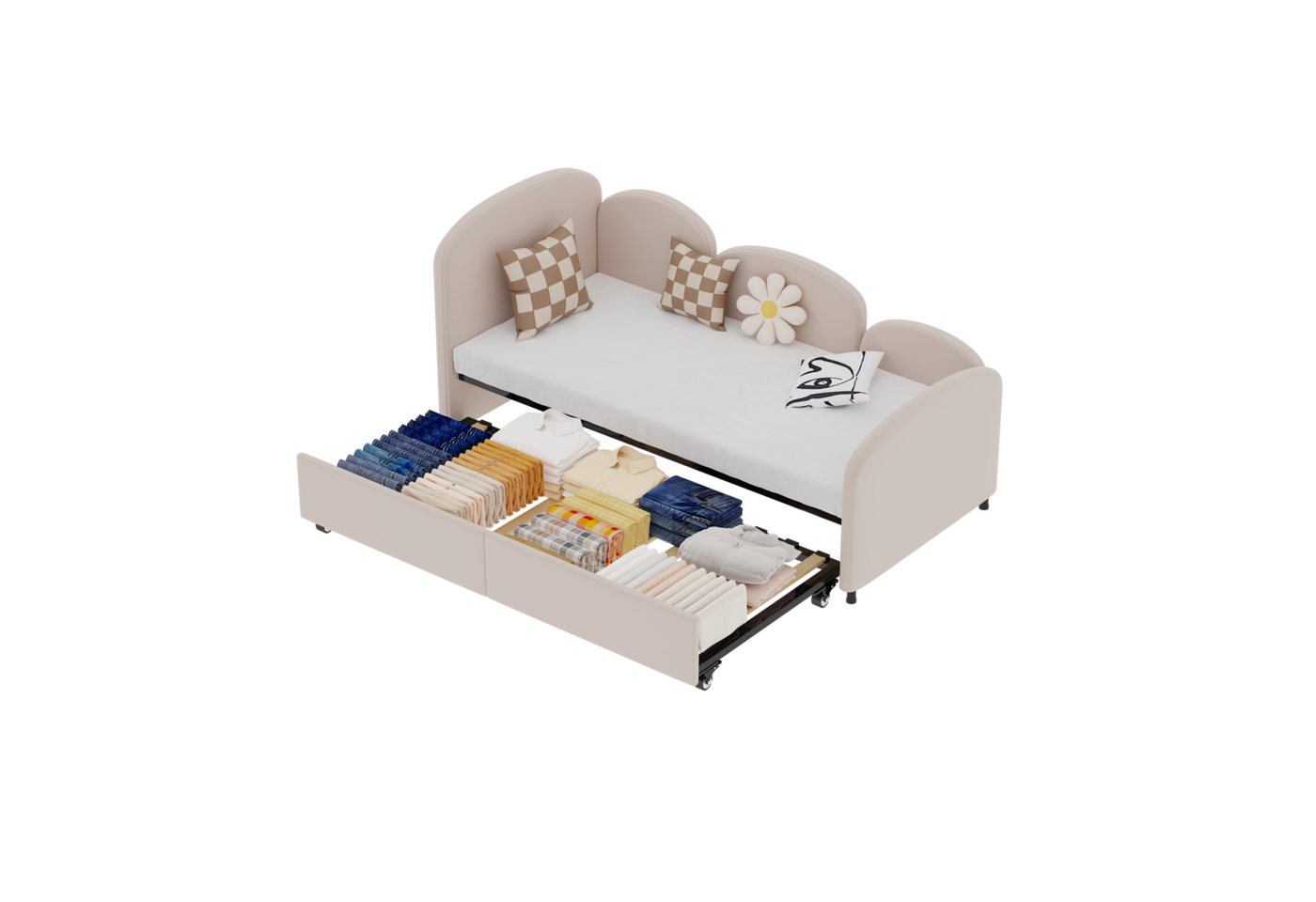 HAUSS SPOLE Polsterbett 2-in-190(180)*190cm Schlafsofa mit Ausziehbett, Sicherheitsrand Design von HAUSS SPOLE