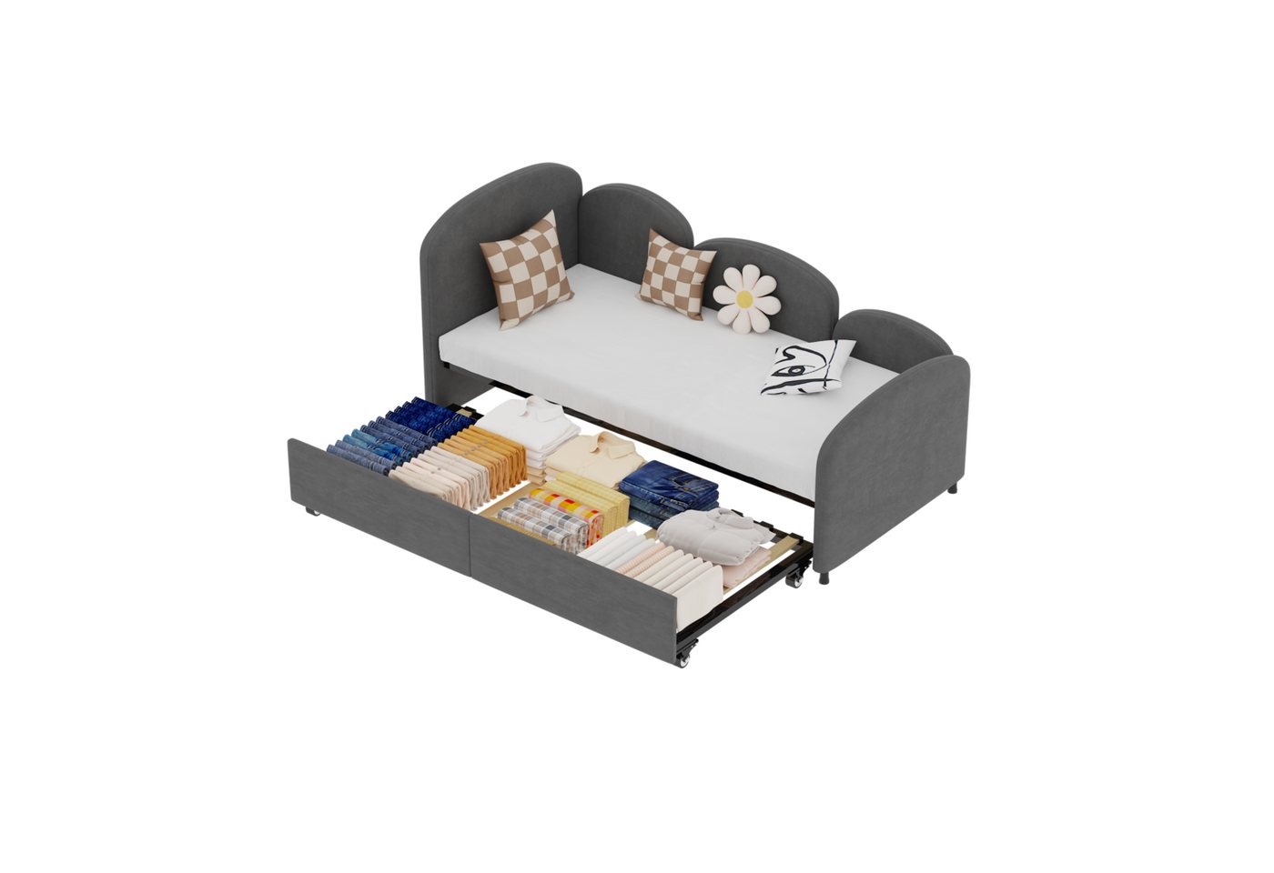 HAUSS SPOLE Polsterbett 2-in-190(180)*190cm Schlafsofa mit Ausziehbett, Sicherheitsrand Design von HAUSS SPOLE