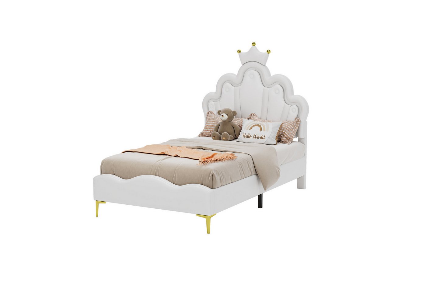 HAUSS SPOLE Polsterbett 90*200cm kronenförmiges Kopfteil, Kunstleder, LED-Lichtleist, weiß von HAUSS SPOLE