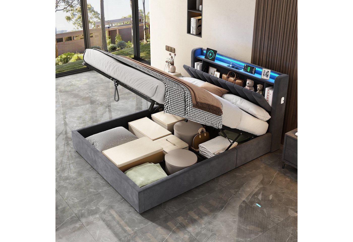 HAUSS SPOLE Polsterbett 90×190 mit bettkasten und Steckdosen Boxspringbett mit LED-Licht HAUSS SPOLE Polsterbett 90×190 mit bettkasten und Steckdosen Boxspringbett mit LED-Licht von HAUSS SPOLE