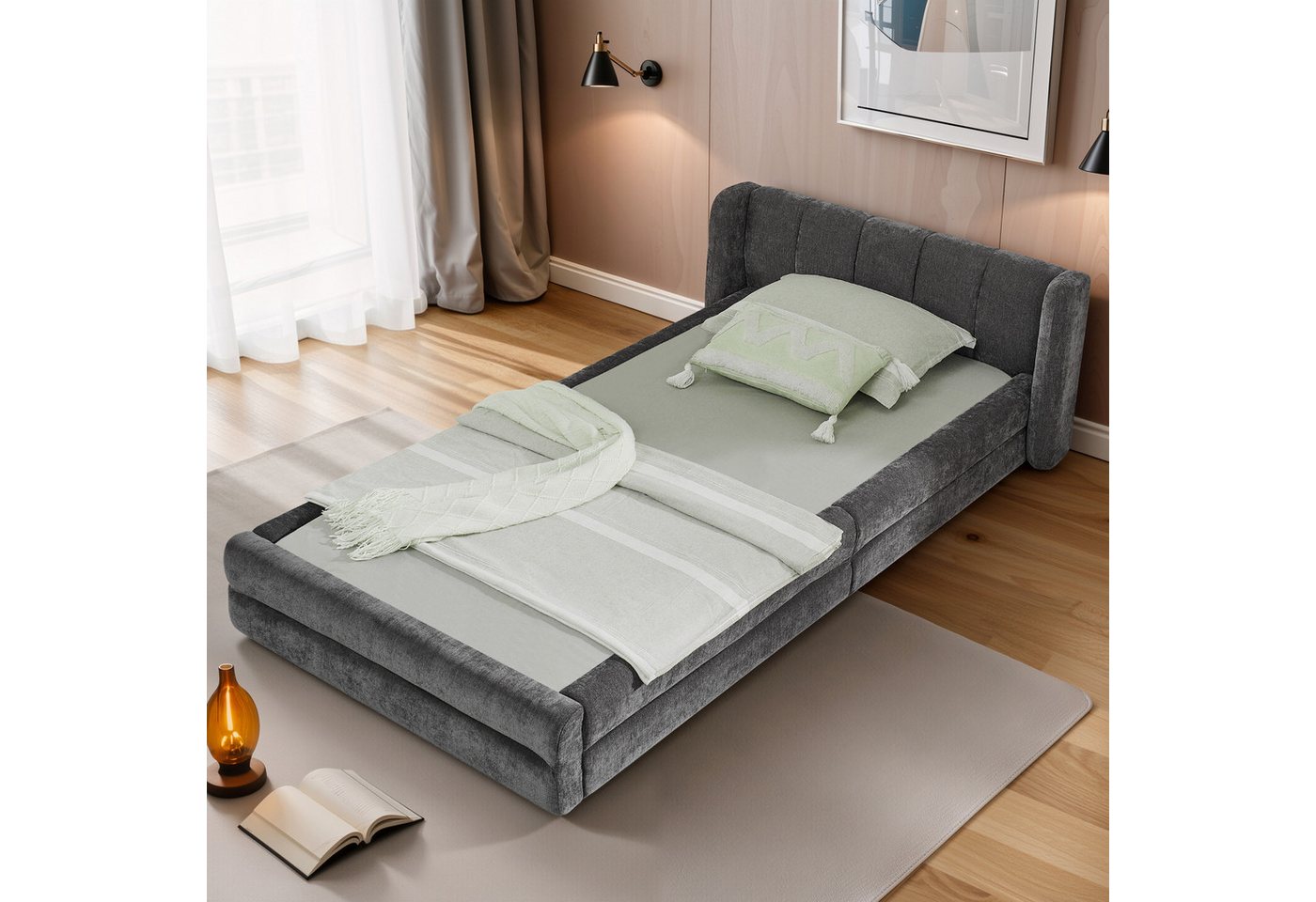 HAUSS SPOLE Polsterbett 90×200 Jugendbett Kinderbett ohne Matratze Chenillestoff von HAUSS SPOLE