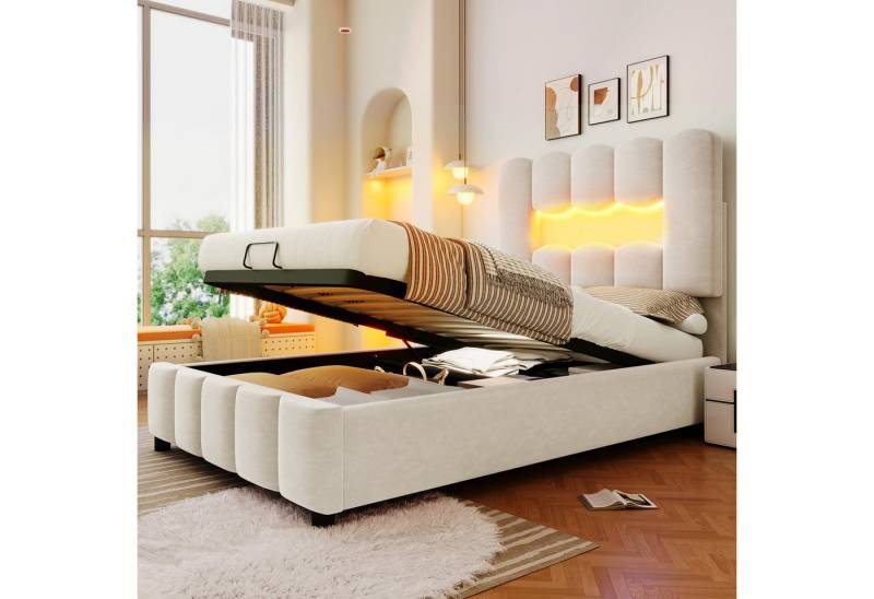 HAUSS SPOLE Polsterbett 90x200 mit Bettkasten,Stauraumbett Jugendbett mit LED-Beleuchtung,Samt (LED-Beleuchtung, Hydraulischer Stauraum, Verstellbares Kopfteil, Samt, 90x200 cm), ohne Matratze von HAUSS SPOLE
