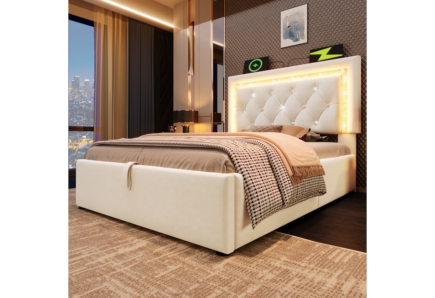 HAUSS SPOLE Polsterbett 90x200 mit bettkasten Jugendbett Bettgestell mit USB & Type-C und LED HAUSS SPOLE Polsterbett 90x200 mit bettkasten Jugendbett Bettgestell mit USB & Type-C und LED von HAUSS SPOLE