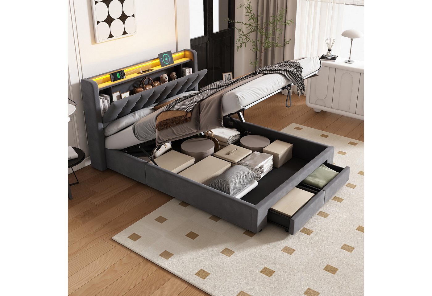 HAUSS SPOLE Polsterbett 90×200 mit bettkasten und Steckdosen Boxspringbett mit LED-Licht HAUSS SPOLE Polsterbett 90×200 mit bettkasten und Steckdosen Boxspringbett mit LED-Licht von HAUSS SPOLE