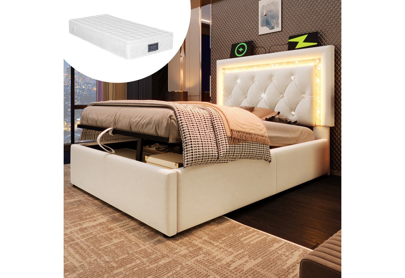 HAUSS SPOLE Polsterbett 90x200 mit matratze und bettkasten Jugendbett Bettgestell mit USB HAUSS SPOLE Polsterbett 90x200 mit matratze und bettkasten Jugendbett Bettgestell mit USB von HAUSS SPOLE