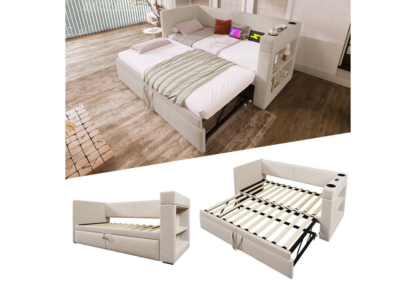 HAUSS SPOLE Polsterbett 90x200cm Daybett mit Ausziehbett, Tagesbett mit matratze,USB- & Type-C HAUSS SPOLE Polsterbett 90x200cm Daybett mit Ausziehbett, Tagesbett mit matratze,USB- & Type-C von HAUSS SPOLE