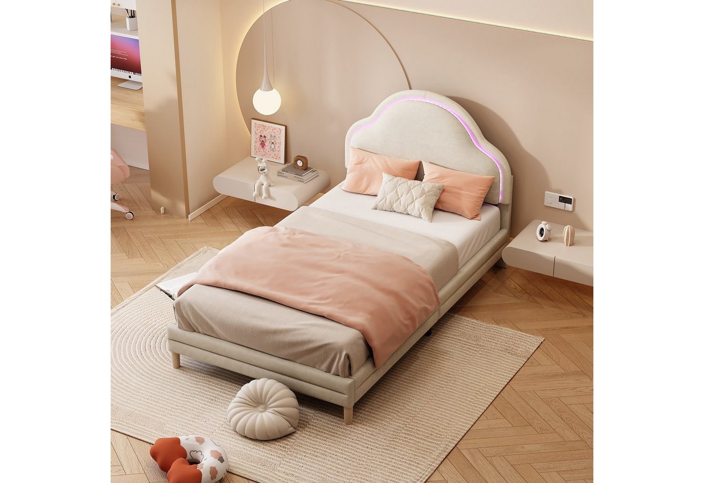 HAUSS SPOLE Polsterbett 90x200cm mit Kopfteil in Wolkenform und LED-Streifen, Samt, Beige HAUSS SPOLE Polsterbett 90x200cm mit Kopfteil in Wolkenform und LED-Streifen, Samt, Beige von HAUSS SPOLE