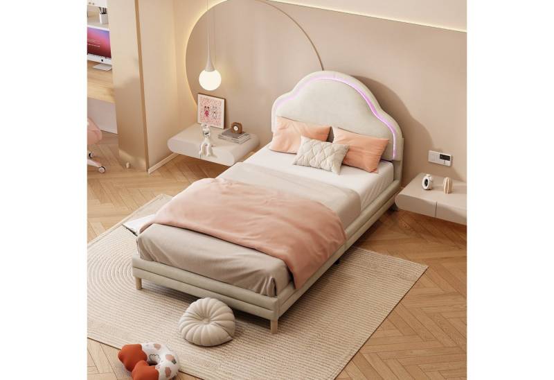HAUSS SPOLE Polsterbett 90x200cm mit Kopfteil in Wolkenform und LED-Streifen, Samt, Beige HAUSS SPOLE Polsterbett 90x200cm mit Kopfteil in Wolkenform und LED-Streifen, Samt, Beige von HAUSS SPOLE