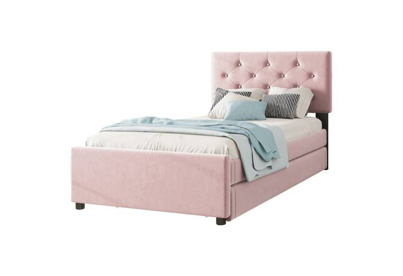 HAUSS SPOLE Polsterbett 90x200cm mit Rollbett, Lattenrost (ohne Matratze), Samt, Rosa von HAUSS SPOLE