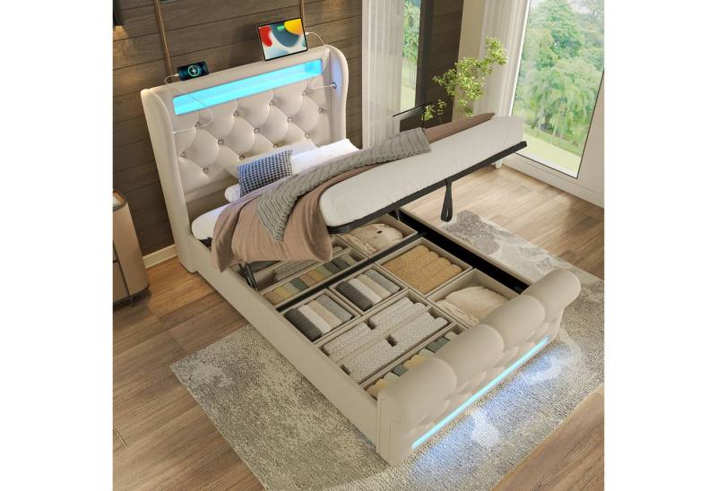 HAUSS SPOLE Polsterbett 90x200cm mit matratze Bettgestell mit Bettkasten und LED,USB-Typ-C HAUSS SPOLE Polsterbett 90x200cm mit matratze Bettgestell mit Bettkasten und LED,USB-Typ-C von HAUSS SPOLE