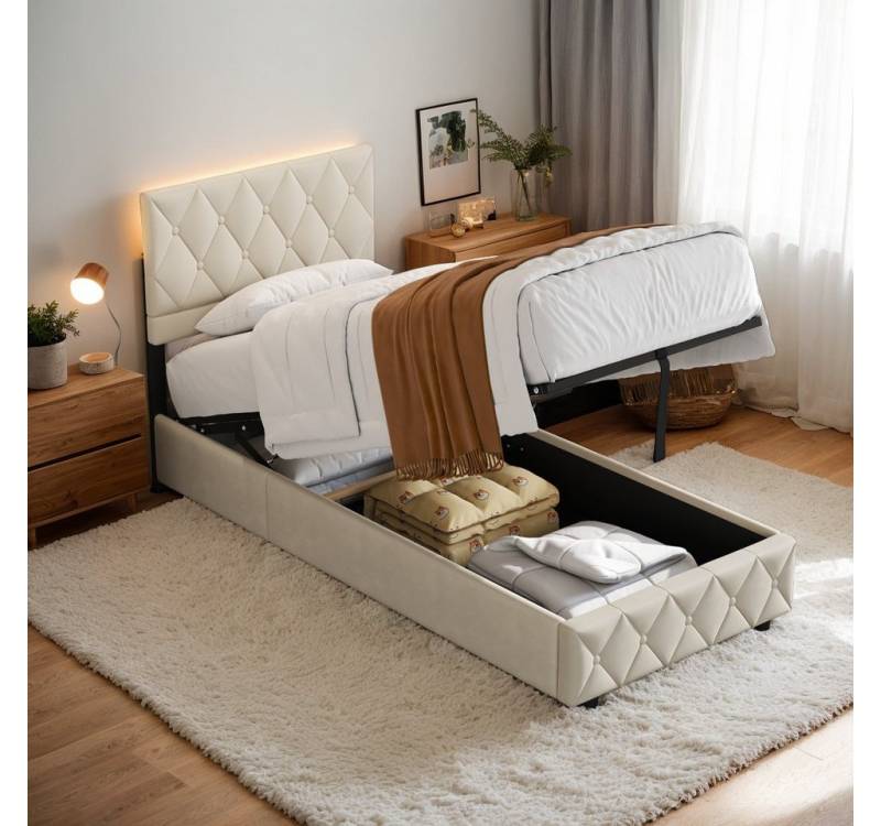 HAUSS SPOLE Polsterbett mit Bettkasten,hydraulische Funktionsbett Stauraumbett (tragen 250 KG, Ausgezeichnete Atmungsaktivität), Strapazierfähig und schmutzabweisend,elastische Polsterung von HAUSS SPOLE
