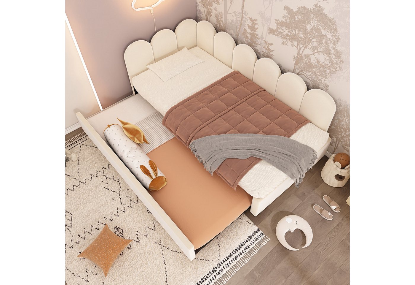 HAUSS SPOLE Polsterbett Daybett 90x200cm mit Ausziehbett 90x190cm, Samt, Beige, mit Matratze (Tagesbett, Schlafsofa, Daybett, 2-tlg., 90x200cm+90x190cm, mit Matratze), mit Ausziehbett von HAUSS SPOLE