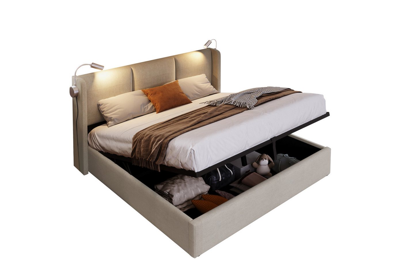 HAUSS SPOLE Polsterbett Doppelbett Polsterbett Funktionsbett Bettrahmen (160x200 mit lattenrost(Ohne Matratze), Hochwertiges Material von HAUSS SPOLE